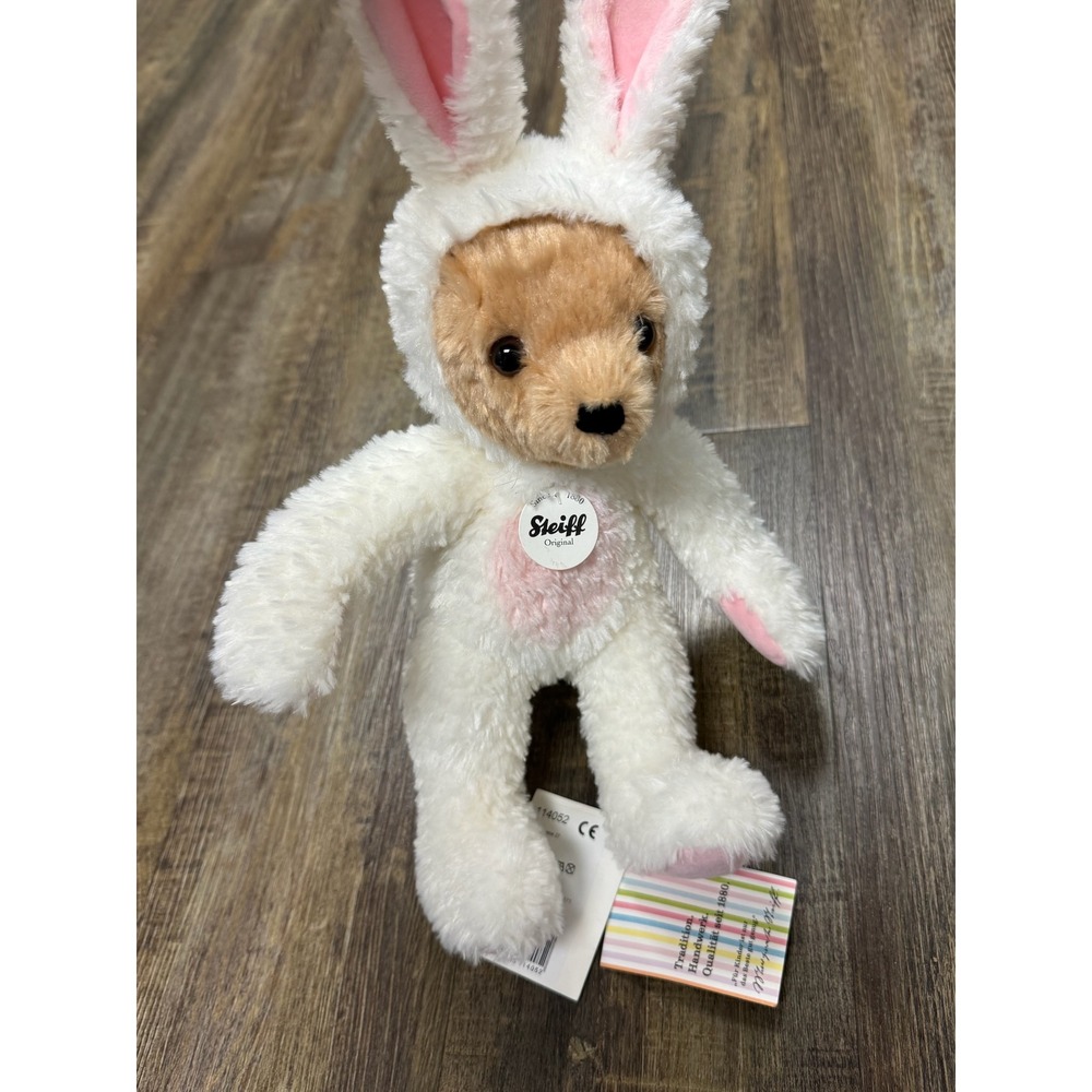 Steiff Teddy Bear in Easter Bunny Costume White Brown Hase Plush 114052 Tag - Picture 7 of 11